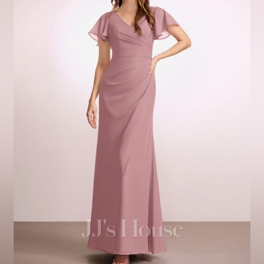 JJ's House Dusty Rose Chiffon Flutter Sleeve Formal Gown NWT 16